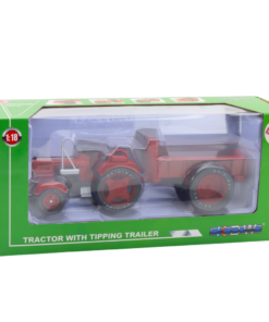 Metalinis traktorius su raudona priekaba 1:18
