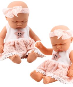 Mieganti kūdikio lėlė rožine suknele 24 cm