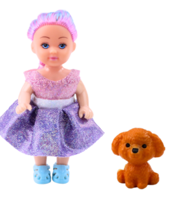 Mini lėlė su dviaukšte lova ir šuniuku
