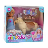 Mini lėlė su šunimi ir šuniukais