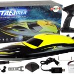 Nuotoliniu būdu valdomas geltonas motorlaivis 2.4G – 35 km/h