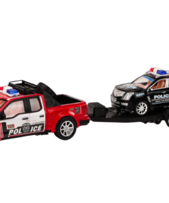 Policijos pikapas su tralu ir visureigiu