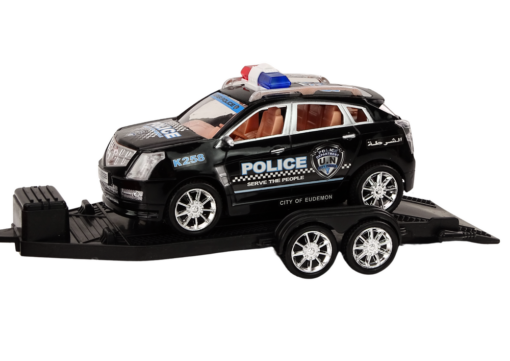 Policijos pikapas su tralu ir visureigiu