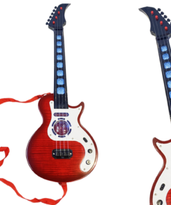 Raudona vaikiška elektrinė gitara su šviesomis ir melodijomis