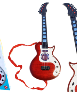 Raudona vaikiška elektrinė gitara su šviesomis ir melodijomis