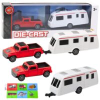 Raudonas die‑cast visureigis su kemperiu