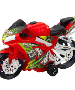 Raudonas lenktyninis žaislinis motociklas su šviesomis