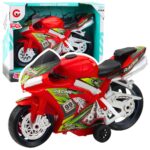 Raudonas lenktyninis žaislinis motociklas su šviesomis