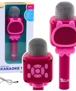 Rožinis belaidis karaoke mikrofonas vaikams