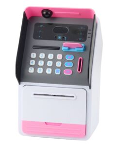 Rožinis žaislinis ATM seifas su PIN