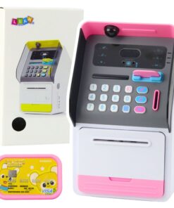 Rožinis žaislinis ATM seifas su PIN