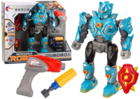 Sukamas robotas su ginklu