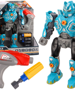 Sukamas robotas su ginklu