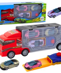 Sunkvežimis su garažu ir 3 automobiliais