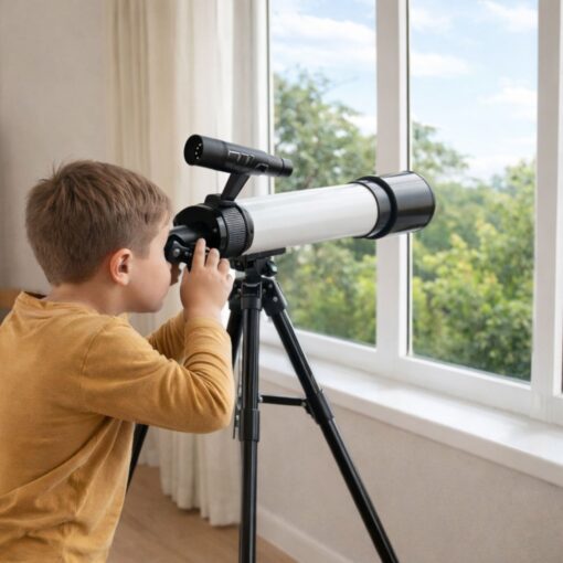 Vaikiškas astronominis teleskopas su laikikliu