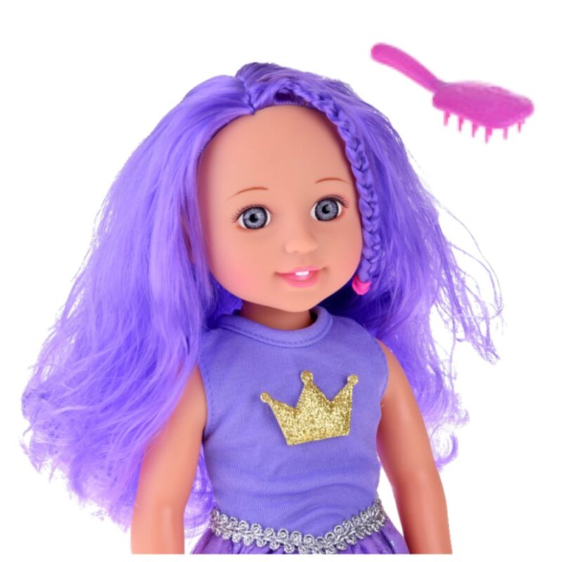 Violetinių plaukų lėlė su šukomis 38 cm