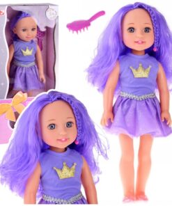 Violetinių plaukų lėlė su šukomis 38 cm