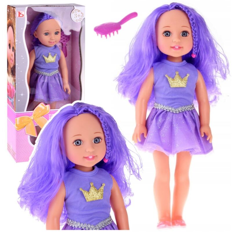 Violetinių plaukų lėlė su šukomis 38 cm