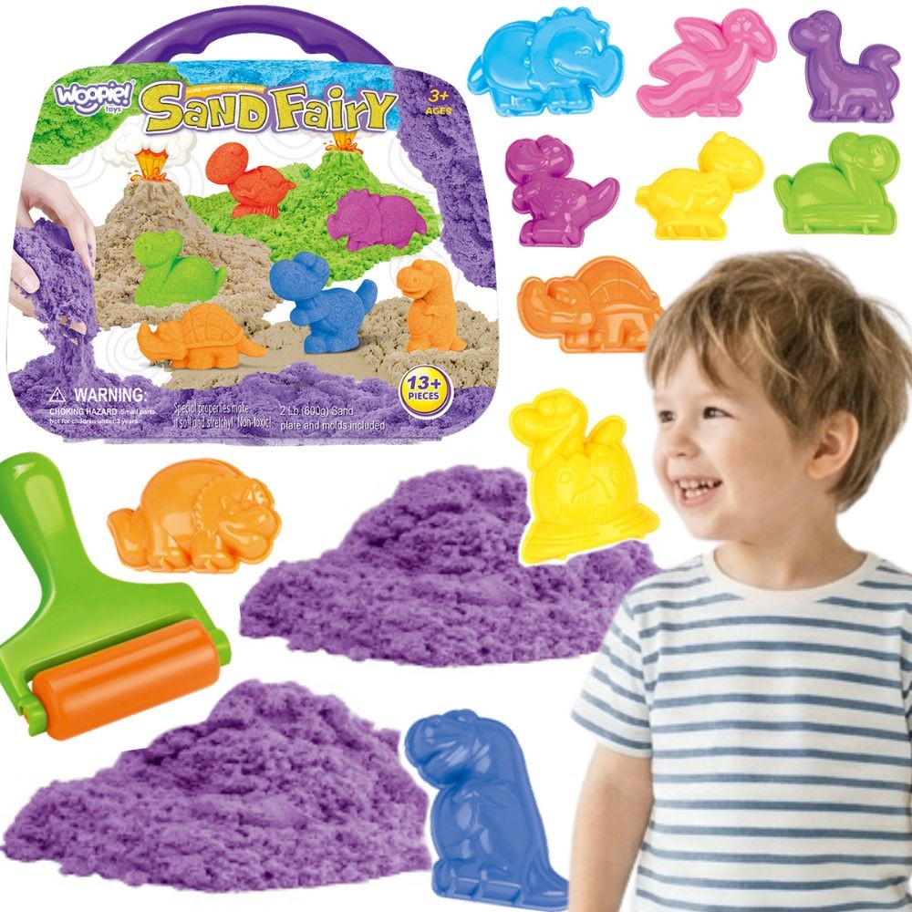 Woopie 13 dalių dinozaurų kinetinio smėlio rinkinys Woopie 13 dalių dinozaurų kinetinio smėlio rinkinys