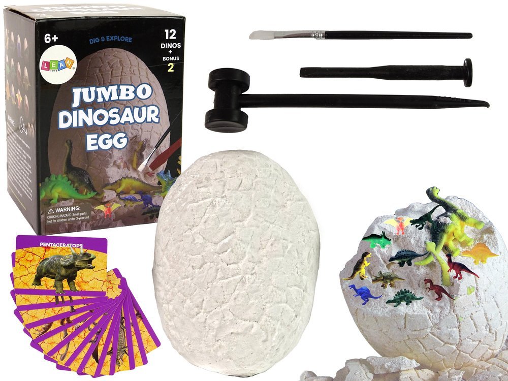 XXL archeologinis dinozaurų kiaušinis su įrankiais ir kortelėmis XXL archeologinis dinozaurų kiaušinis su įrankiais ir kortelėmis