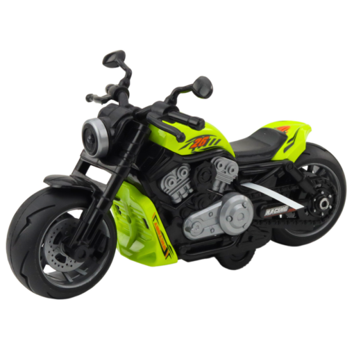 Žalias žaislinis motociklas su šviesomis