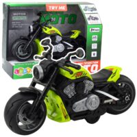 Žalias žaislinis motociklas su šviesomis