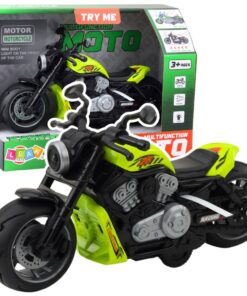Žalias žaislinis motociklas su šviesomis
