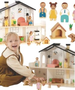 „TOOKY TOY“ medinis lėlių namas su priedais ir šeima