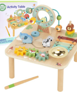 „WOOPIE GREEN“ medinis edukacinis muzikinis sensorinis staliukas – labirintas 5-in-1.