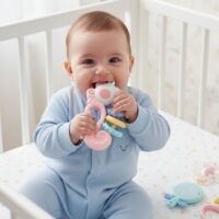 5 kramtukų–barškučių rinkinys kūdikiams