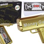 Auksinė Money Gun pinigų šaudyklė – su banknotais
