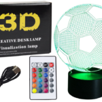 Bevielė 3D LED lempa–statuetė su pulteliu (futbolo kamuolys)