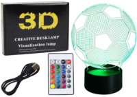 Bevielė 3D LED lempa–statuetė su pulteliu (futbolo kamuolys)