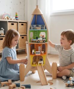 Classic World medinė kosminė raketa su 12 kambarių