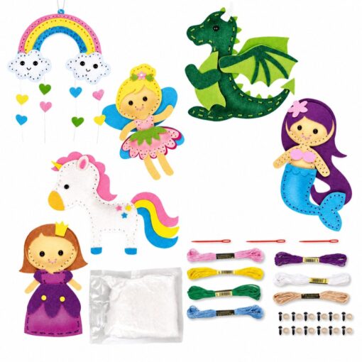 Fairy Land siuvimo rinkinys vaikams – 6 veltinio pasakų personažai