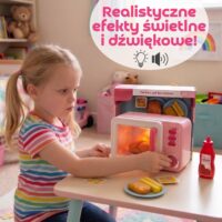 Interaktyvi rožinė žaislinė mikrobangų krosnelė su šviesomis