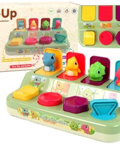 Lavinamasis pop‑up žaislas mažyliams su spalvingais dinozaurais