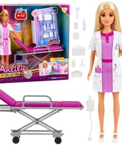 Lėlė gydytoja su neštuvais ir medicininiais aksesuarais