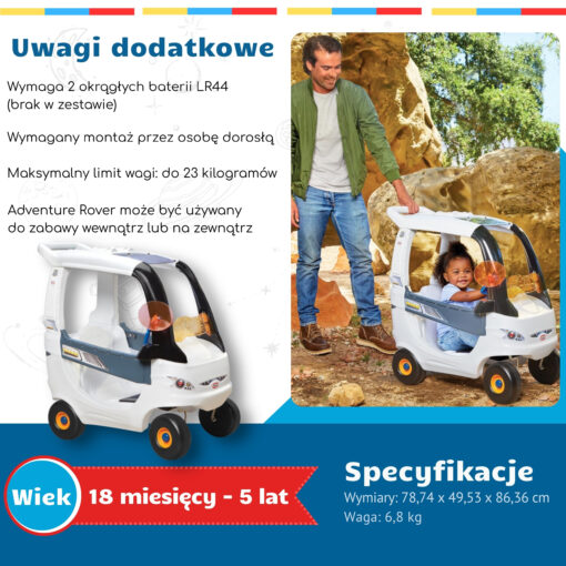 Little Tikes Cozy Coupe „Space Edition“ – kosminis paspirtukas–mašinėlė su tėvų rankena