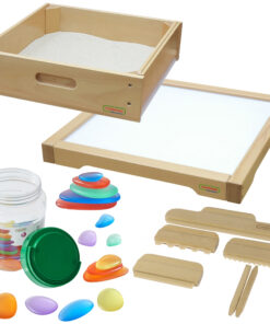 Masterkidz LED sensorinė šviesdėžė su baltu apšvietimu + smėlio žaidimų dėžė ir spalvoti akmenėliai