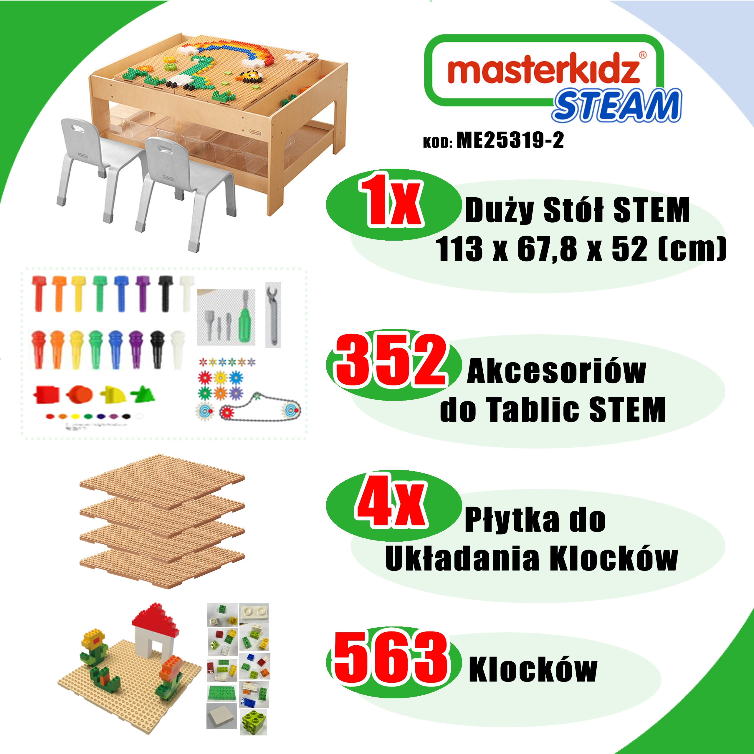Masterkidz STEM edukacinis staliukas su priedais + 563 kaladėlės