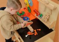 Masterkidz medinės STEM dirbtuvės XXL su įrankiais ir mechanikos sistema