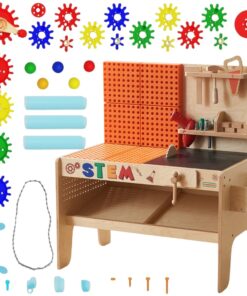 Masterkidz medinės STEM dirbtuvės XXL su įrankiais ir mechanikos sistema