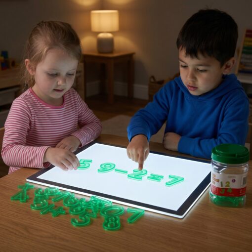 Masterkidz skaidrios žalios skaičių figūros – šviesos stalo matematika