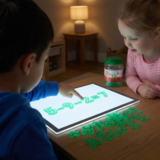 Masterkidz skaidrios žalios skaičių figūros – šviesos stalo matematika