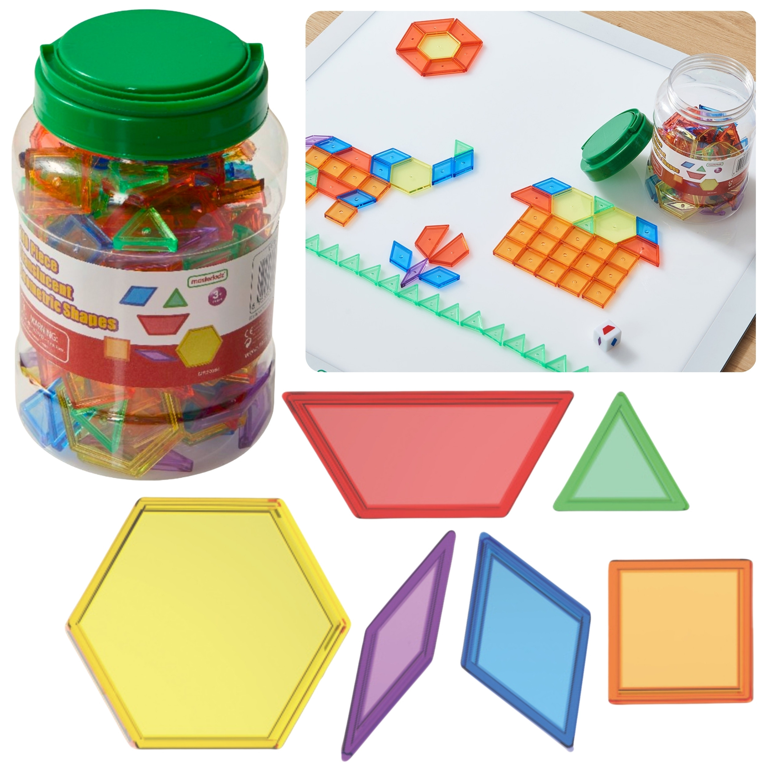 Masterkidz skaidrių geometrinių formų rinkinys – 140 el.
