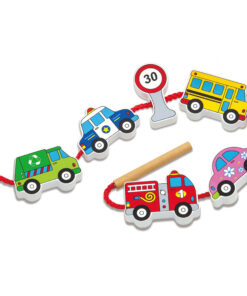 Medinės vėrimo kaladėlės „Transporto priemonės“