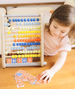 Medinis edukacinis abacus su 46 elementais ir užduočių kortelėmis