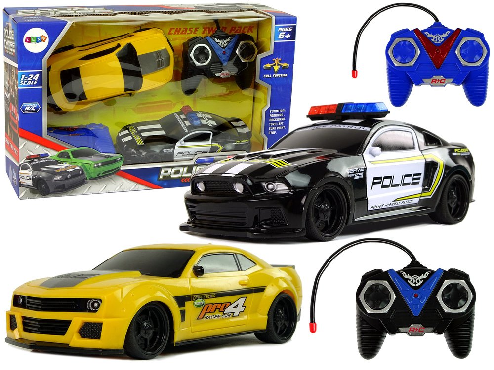 Policijos ir sportinio automobilio gaudynių rinkinys su 2 pultais