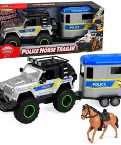 Policijos visureigis su priekaba ir žirgu